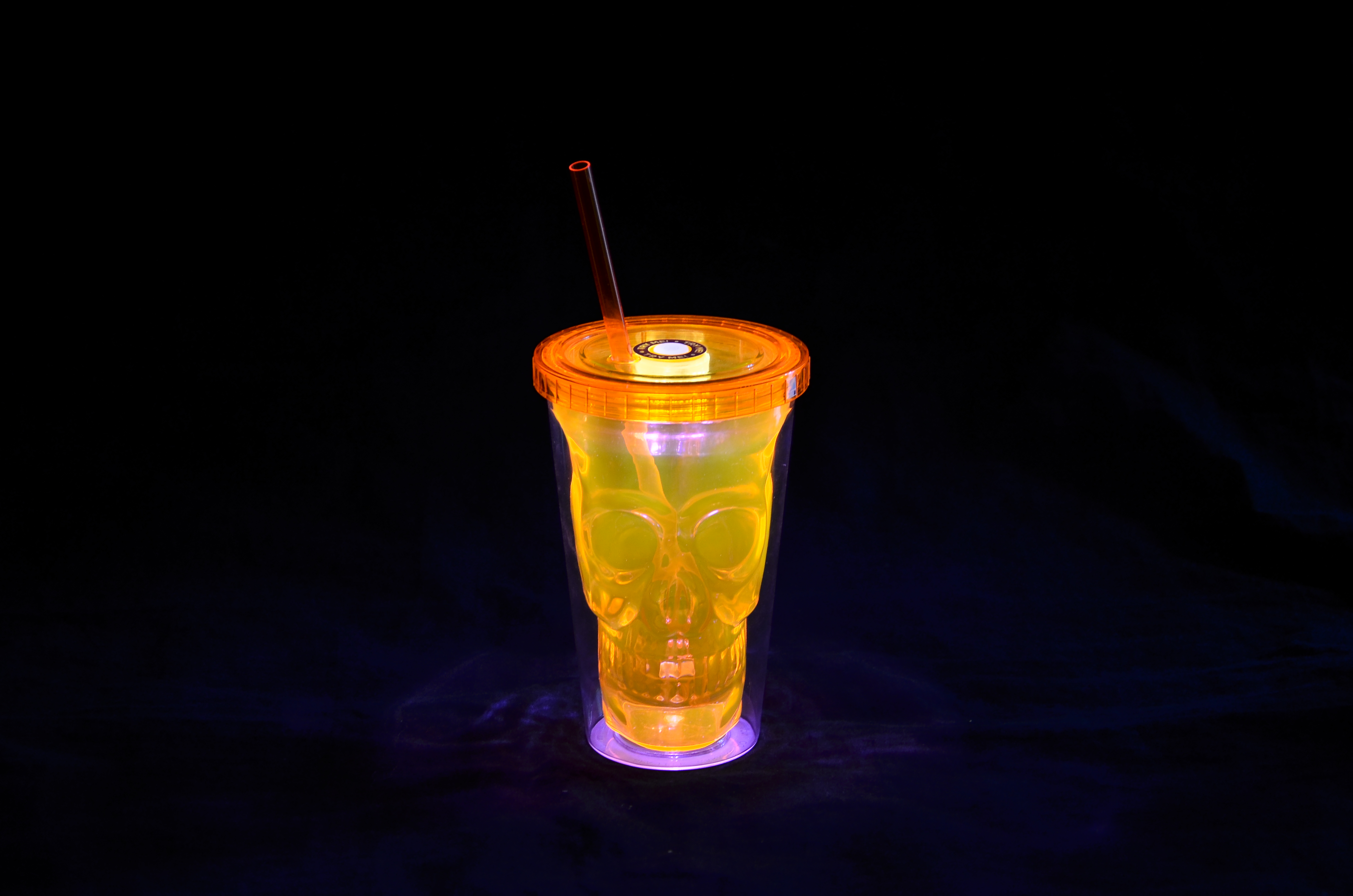 创意发光荧光色双层骷髅头骨吸管杯